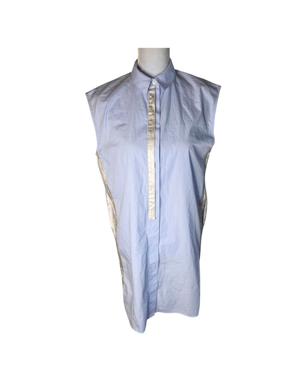 Paco Rabanne Blue Stripe Sleeveless Cotton Shirt Open Back Top FR 38 US 6